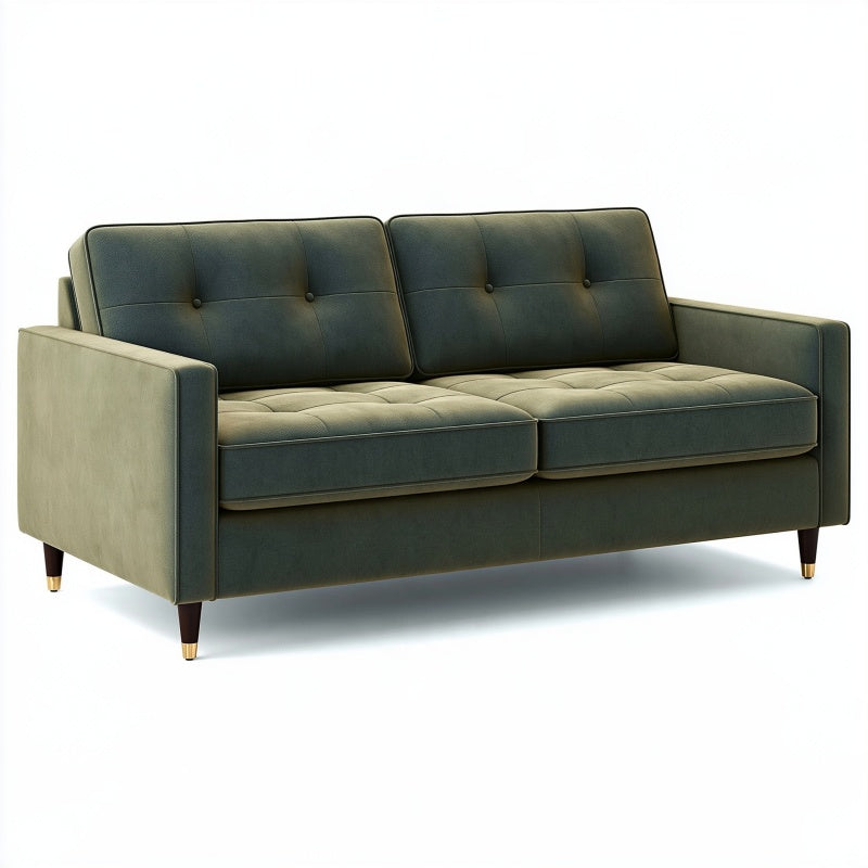 Divano 2 posti 160 cm in tessuto verde stile moderno con schienale capitonné