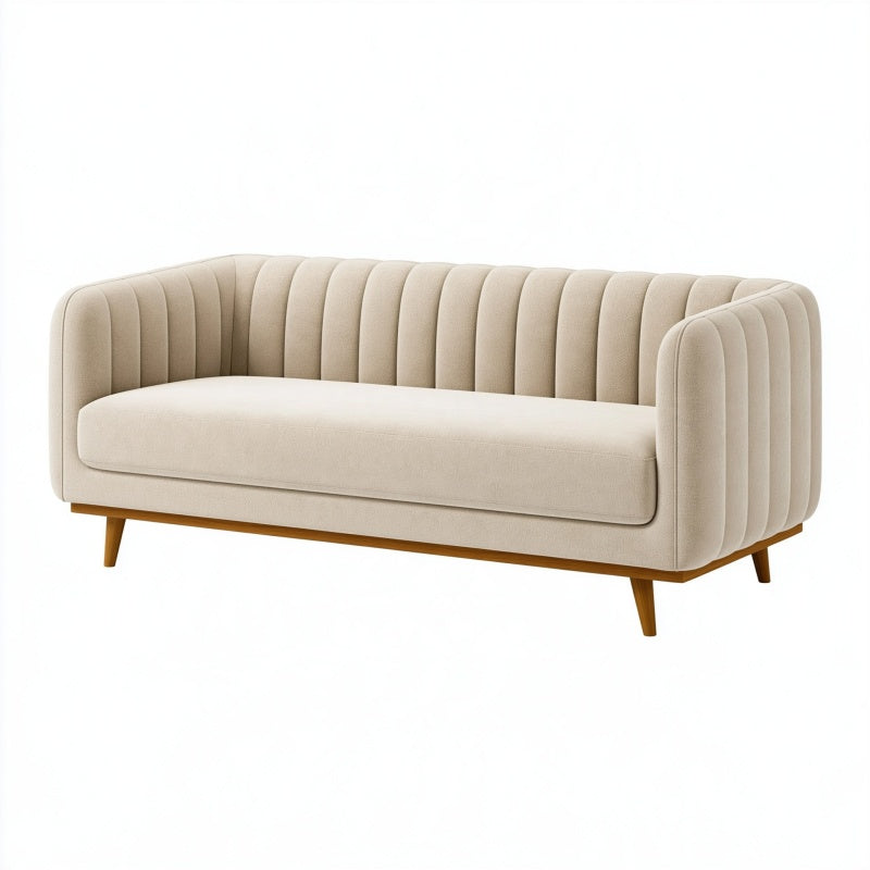 Divano 3 posti 200 x 85 x 78 cm in tessuto beige con gambe in legno stile moderno