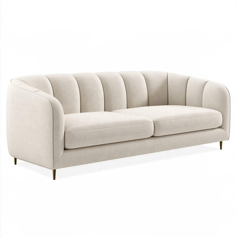 Divano 3 posti 220 x 90 x 78 cm in tessuto avorio - stile moderno con schienale scanalato