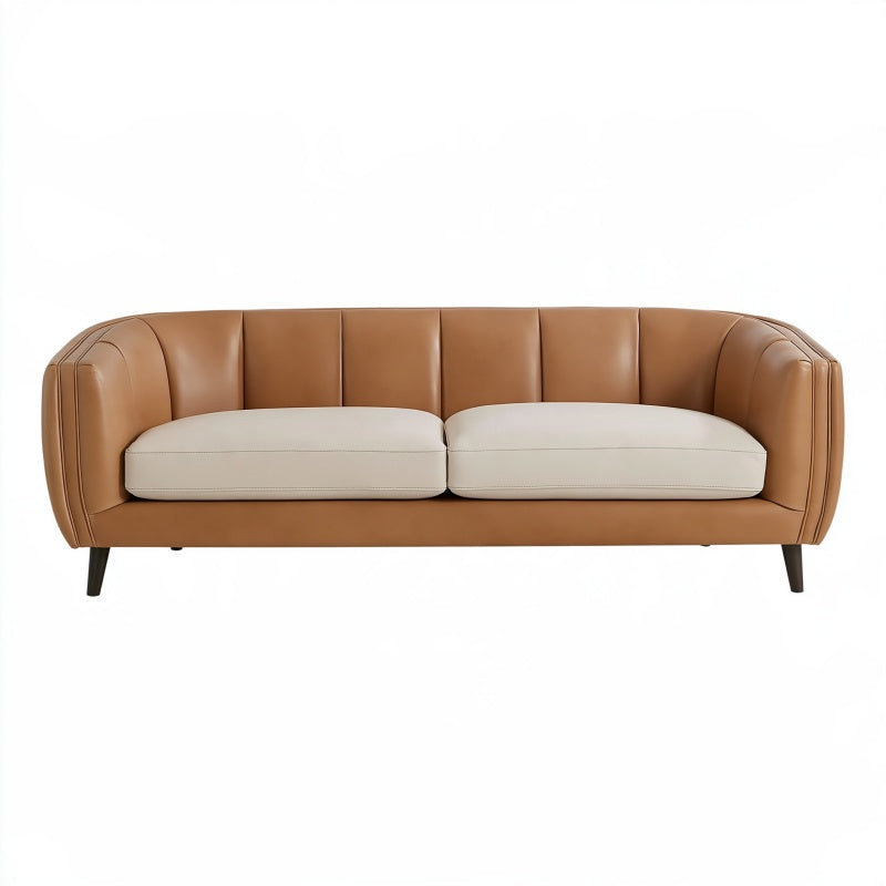 Divano 2 posti 180 cm effetto pelle cognac e avorio - stile moderno con schienale avvolgente