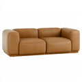 Divano 2 posti 220 cm in rivestimento sintetico cognac moderno con braccioli