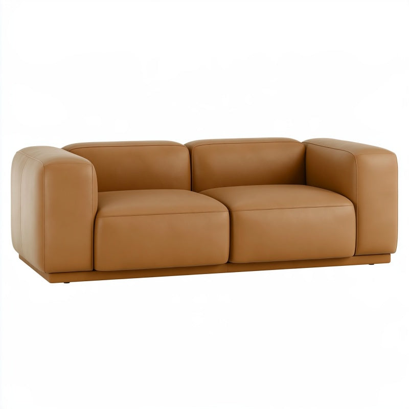 Divano 2 posti 220 cm in rivestimento sintetico cognac moderno con braccioli