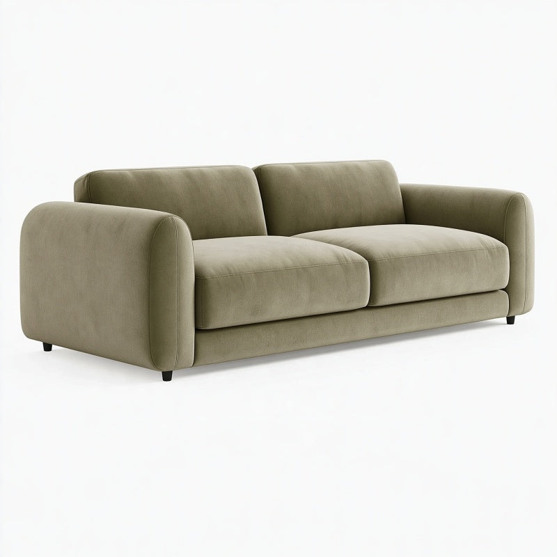 Divano 2 posti 190 x 90 x 82 cm in tessuto verde oliva - braccioli arrotondati