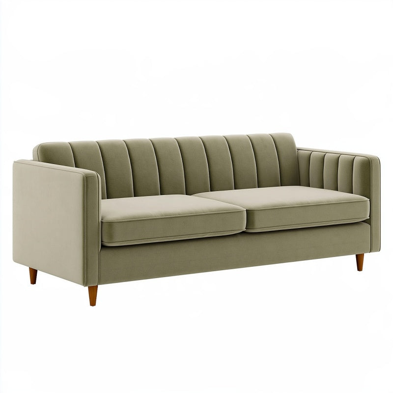Divano 2 posti 180 x 85 x 80 cm in tessuto verde oliva - schienale scanalato stile moderno