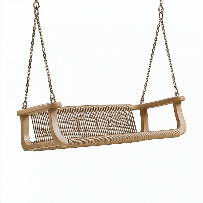 Altalena sospesa da giardino 120 cm in legno e fibra intrecciata beige - seduta a panca