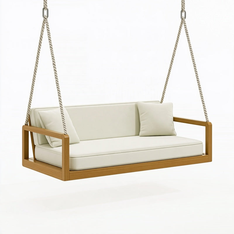 Divano sospeso da giardino 180 x 75 x 55 cm in legno naturale e tessuto beige