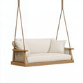 Divano altalena sospeso 150 x 70 x 55 cm in legno marrone e corda beige per giardino