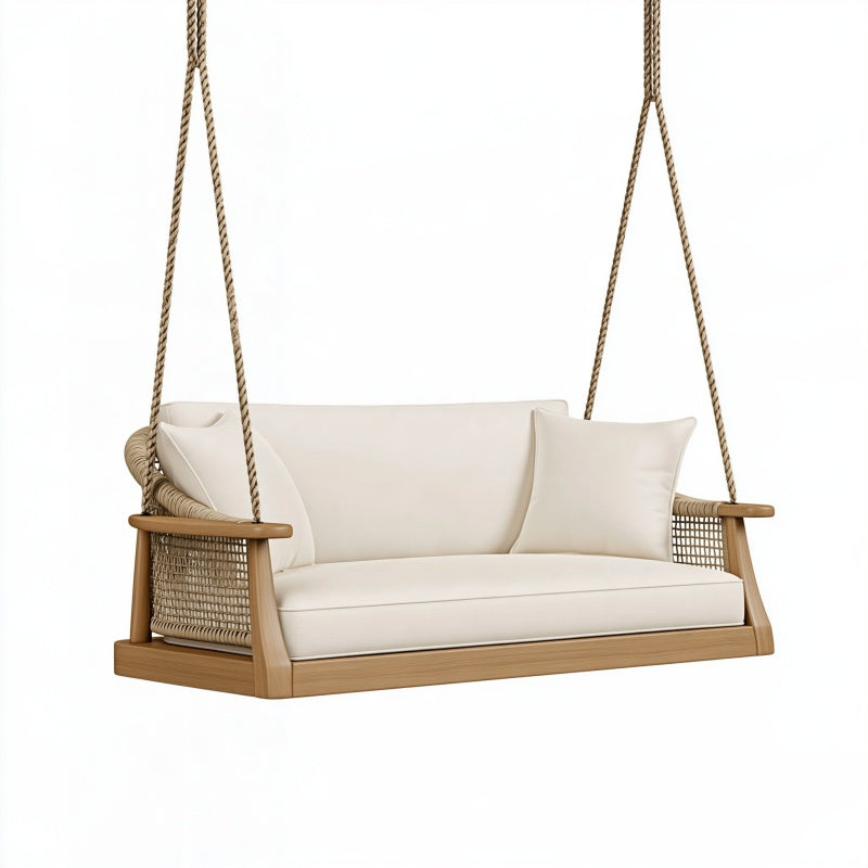 Divano altalena sospeso 150 x 70 x 55 cm in legno marrone e corda beige per giardino