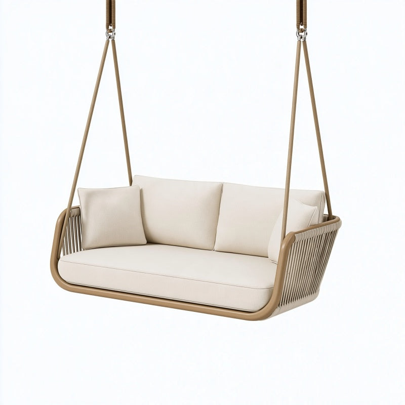 Divano sospeso da esterno 160 x 75 x 180 cm in metallo e corda beige stile moderno