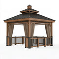 Gazebo da giardino 400 x 400 x 320 cm in metallo marrone con tende - copertura a padiglione