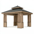 Gazebo da giardino 400 x 400 x 330 cm in legno beige e metallo nero con tende laterali