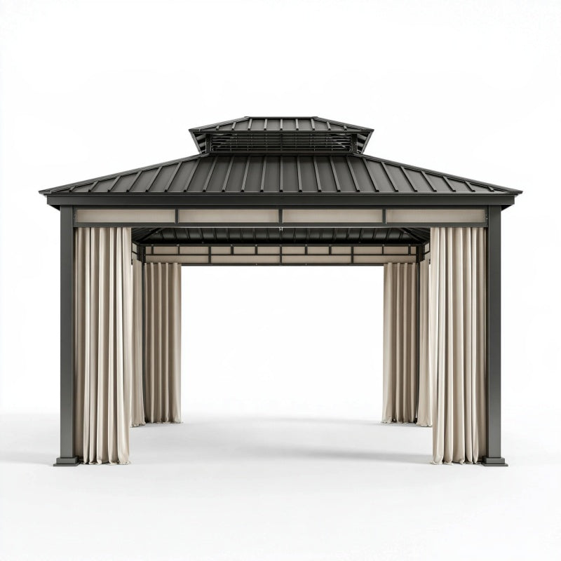 Gazebo da giardino 300 x 300 cm in metallo grigio con tende laterali