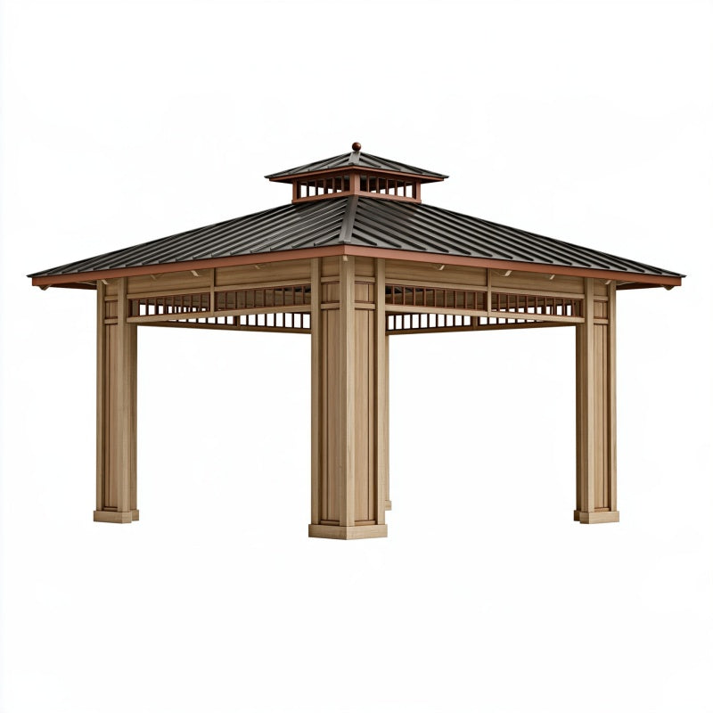 Gazebo da giardino 400 x 300 x 320 cm in legno beige e metallo nero - tetto a padiglione