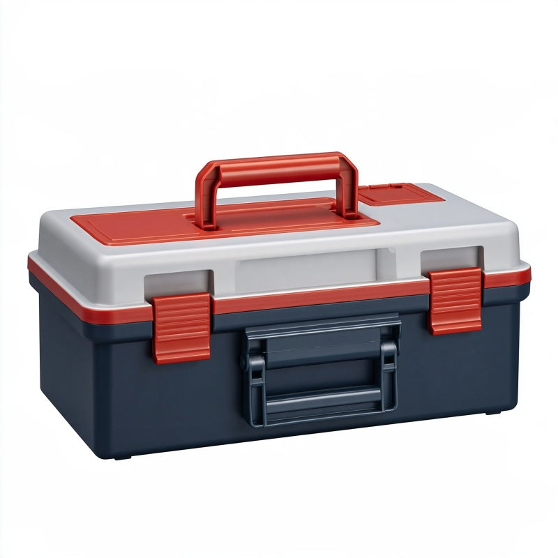 Cassetta portautensili 50 cm in plastica blu grigio e rosso con maniglia e chiusure