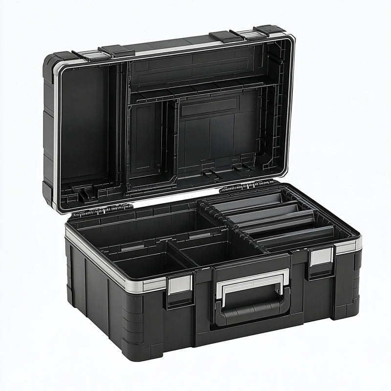 Cassetta portautensili 50 x 35 x 18 cm in plastica nera con divisori - organizzazione strumenti