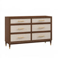 Cassettiera 140 x 45 x 85 cm in legno marrone con frontali beige - sei cassetti stile moderno