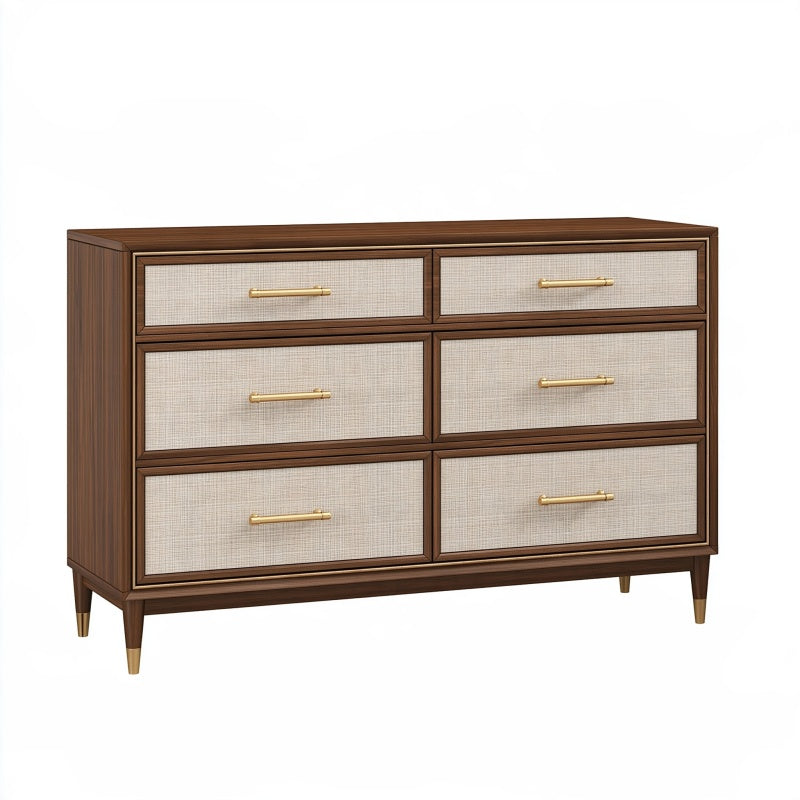 Cassettiera 140 x 45 x 85 cm in legno marrone con frontali beige - sei cassetti stile moderno