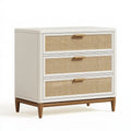 Cassettiera 90 x 45 x 90 cm in legno bianco con rattan a 3 cassetti stile retrò