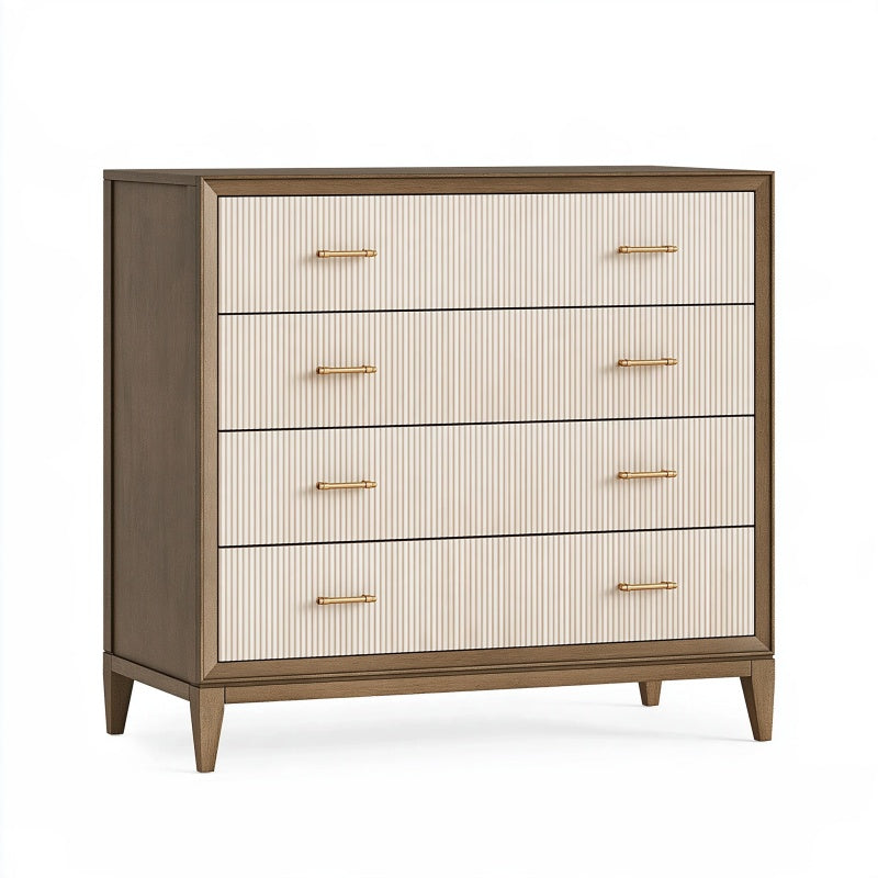Cassettiera 120 x 45 x 100 cm in legno marrone e avorio a 4 cassetti stile moderno