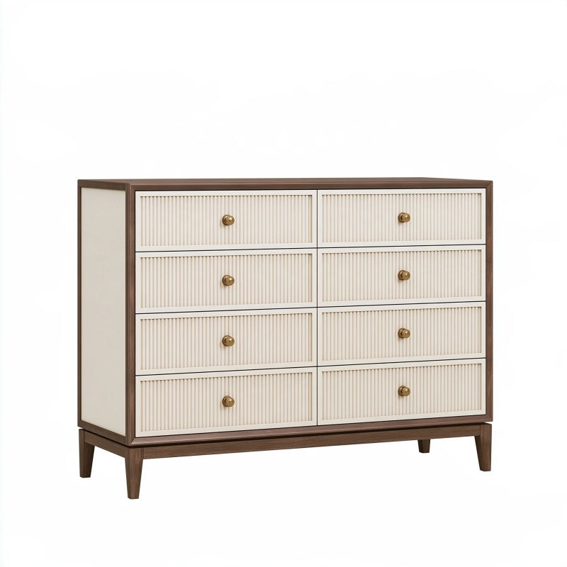 Cassettiera 140 x 45 x 90 cm in legno marrone e beige con 8 cassetti stile moderno