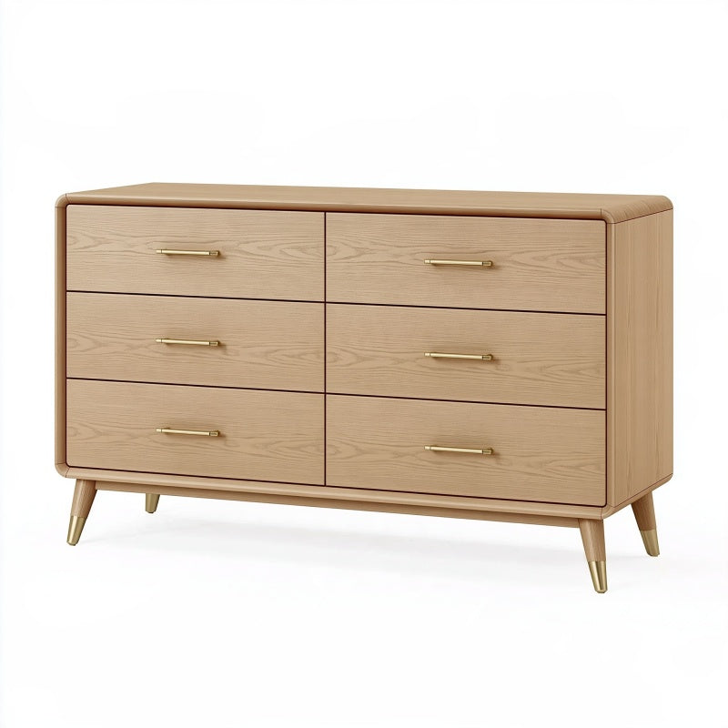 Cassettiera 150 x 45 x 80 cm in legno rovere chiaro a 6 cassetti stile moderno