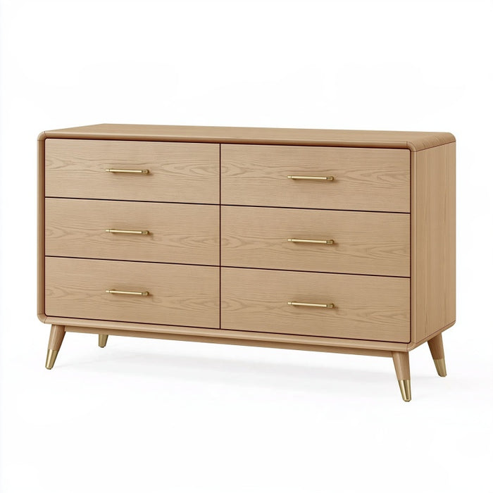 Cassettiera 150 x 45 x 80 cm in legno rovere chiaro a 6 cassetti stile moderno