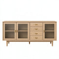 Credenza 180 x 40 x 80 cm in legno chiaro con ante in vetro e cassetti - stile nordico per soggiorno