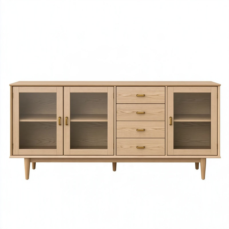 Credenza 180 x 40 x 80 cm in legno chiaro con ante in vetro e cassetti - stile nordico per soggiorno