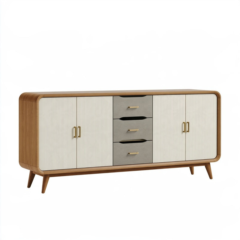 Credenza 180 x 45 x 85 cm in legno marrone e beige con 4 ante e 4 cassetti - stile moderno