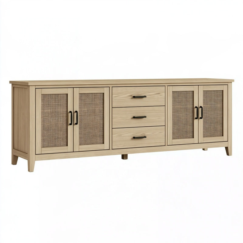 Credenza 180 cm in legno naturale e rattan - mobile contenitore stile boho