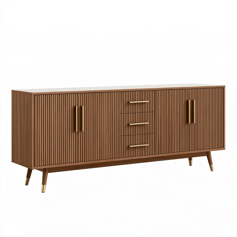 Credenza 160 x 40 x 80 cm in legno ingegnerizzato noce con ante scanalate e cassetti