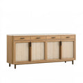 Credenza 180 x 45 x 90 cm in legno naturale con ante scanalate per soggiorno stile moderno