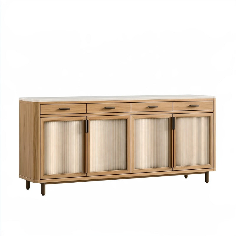 Credenza 180 x 45 x 90 cm in legno naturale con ante scanalate per soggiorno stile moderno